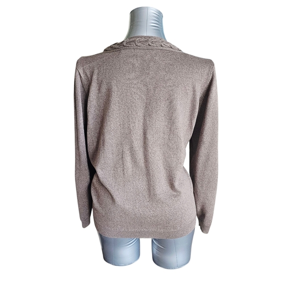 Alfred Dunner Sweater XL Brown Cream Floral Embroidered Excellent - Picture 2 of 8